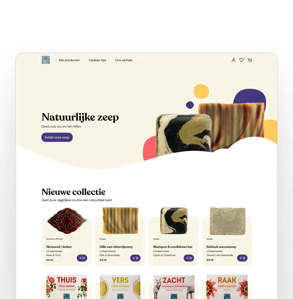Homepage of the Pettr Zeep webshop.