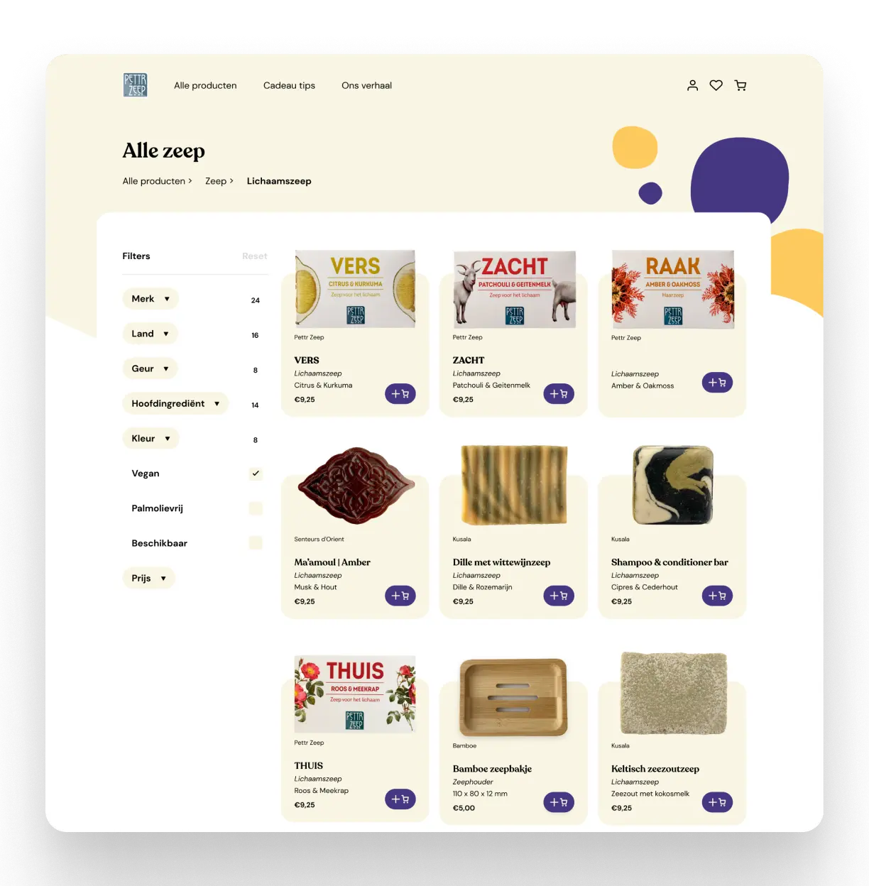 Product overview of the Pettr Zeep webshop.